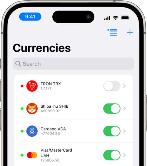 Demo application iOS, currency page